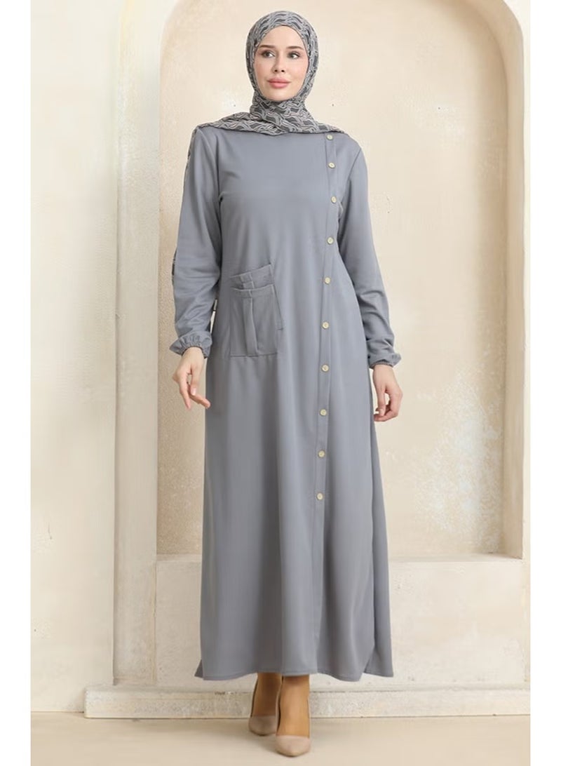 Sefa Merve Buttoned Pocket Dress 3029-01 Gray - Image 3